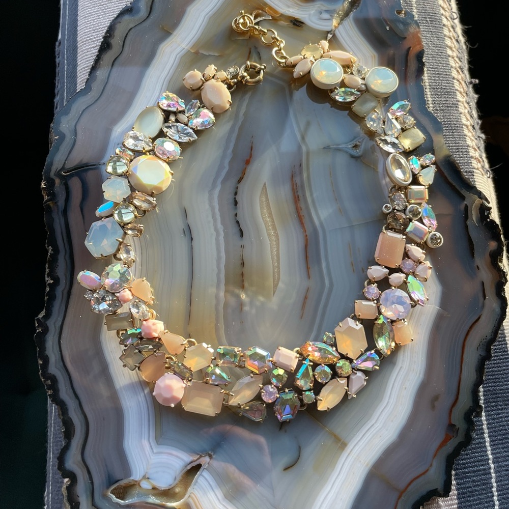 **RARE** J. Crew Iridescent Pearlescent Ombre Crystal Cluster Statement Necklace